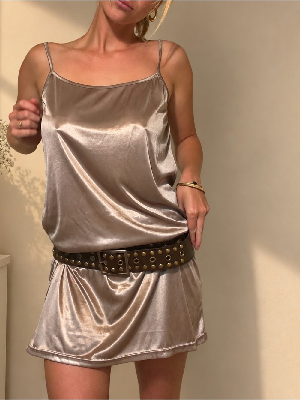 Satin Slip Dress in champagne - real silk